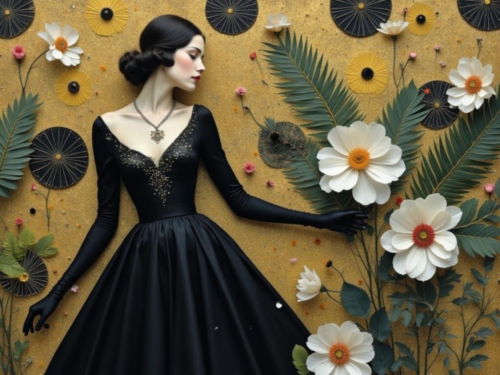 Art Deco Singer in Floral Garden, Impasto Style