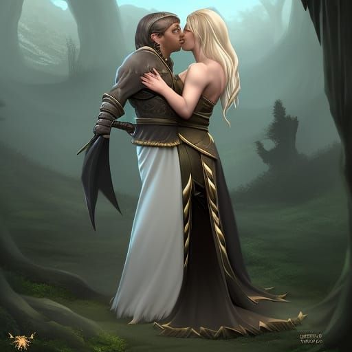 Pregnant Elf Woman and Man: Dark Fantasy Art