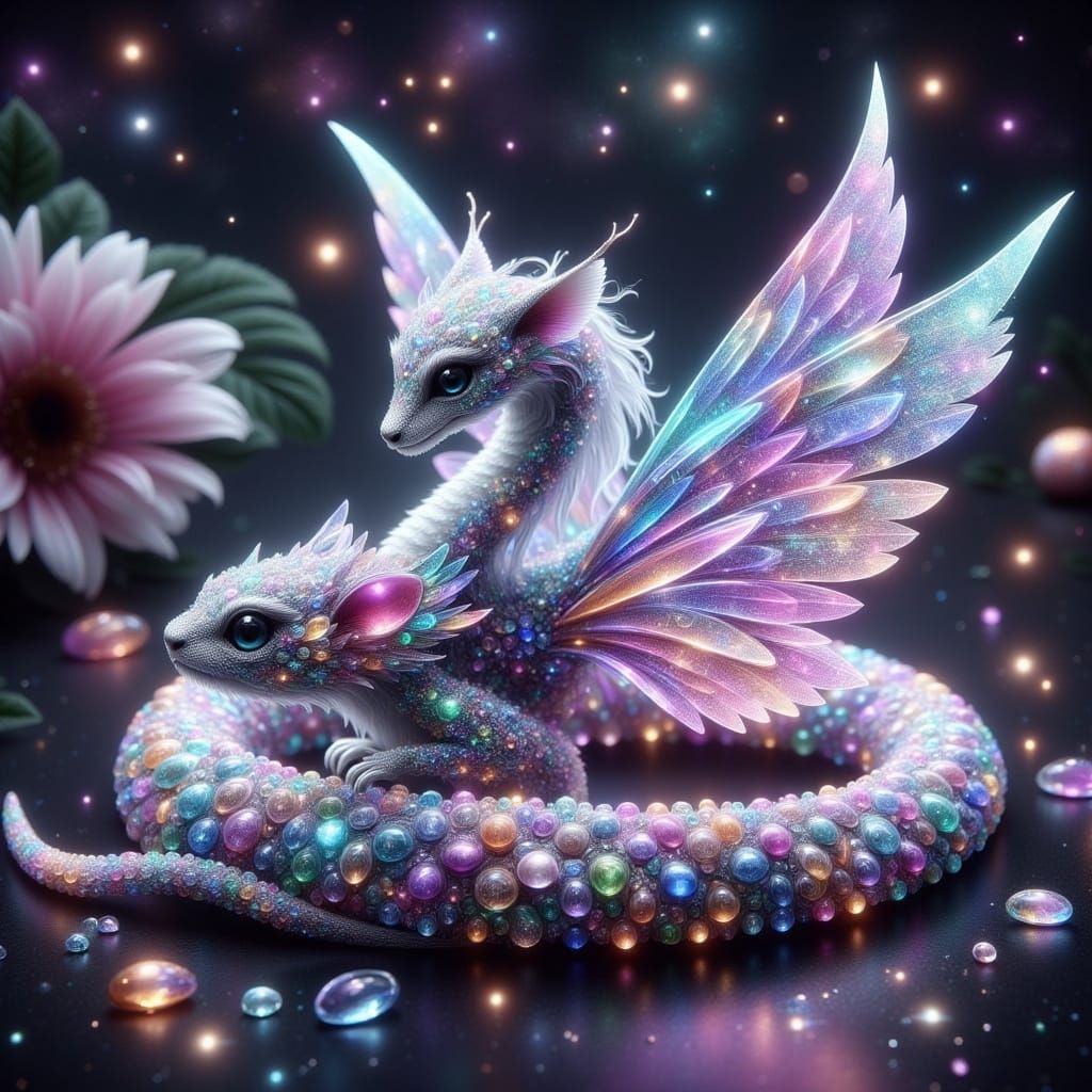 Crystalline Serpent with Wings in Ethereal Landscape