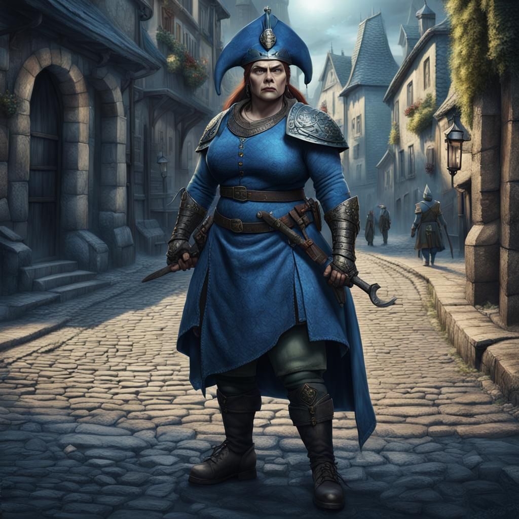 Half-Orc City Guard in Dark Fantasy Style