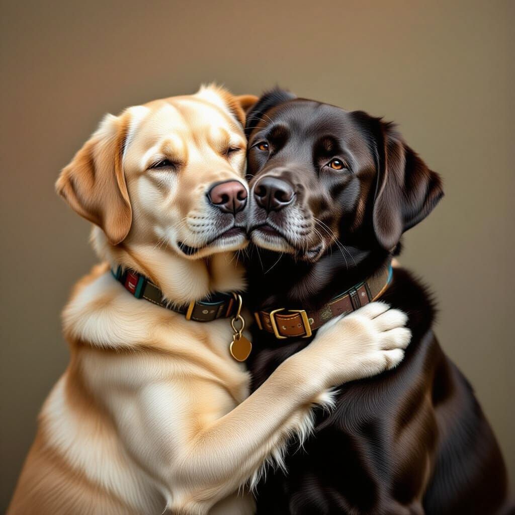 Labradors Tenderly Embracing: Hyperrealistic Dog Portrait