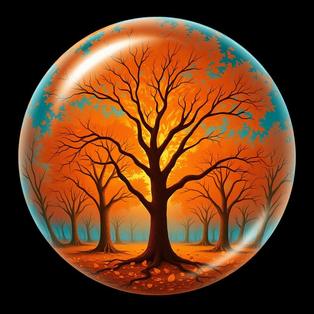 Autumn Forest Sphere Concept Art in Orange Teal Palette