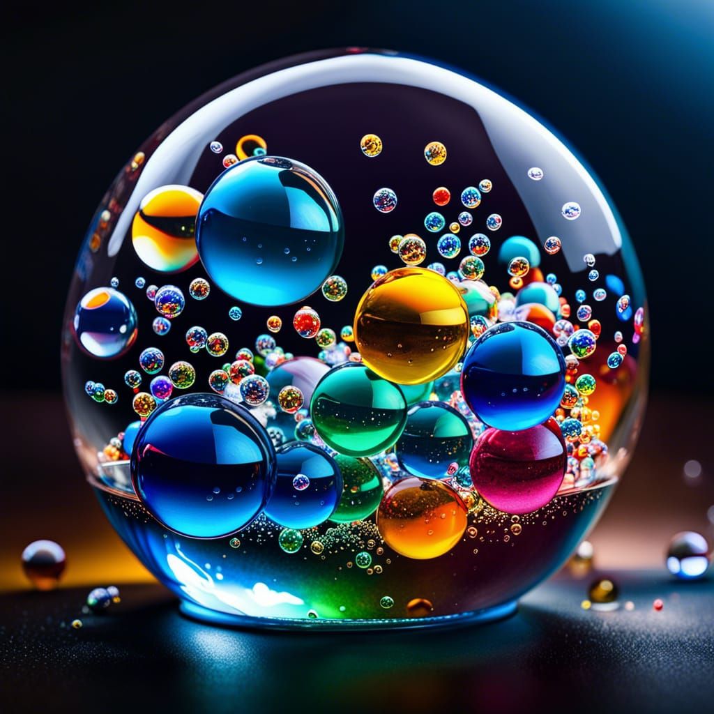 Colorful Marbles Splashing in Glass Ball, Photorealistic