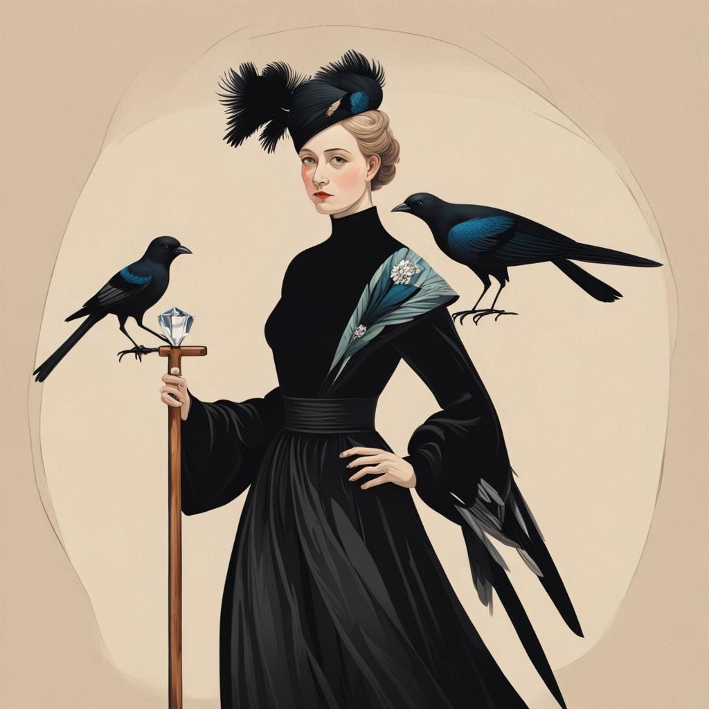 Finnish Lady with Magpie and Crystal Staff