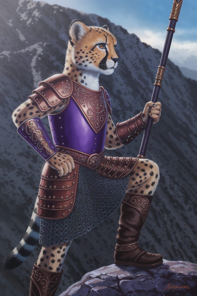 Cheetah Warrior in Bronze Armor, Fantasy Art