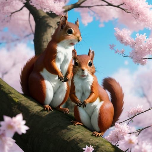 Cute Squirrels Play Ball in Vibrant Spring Foliage