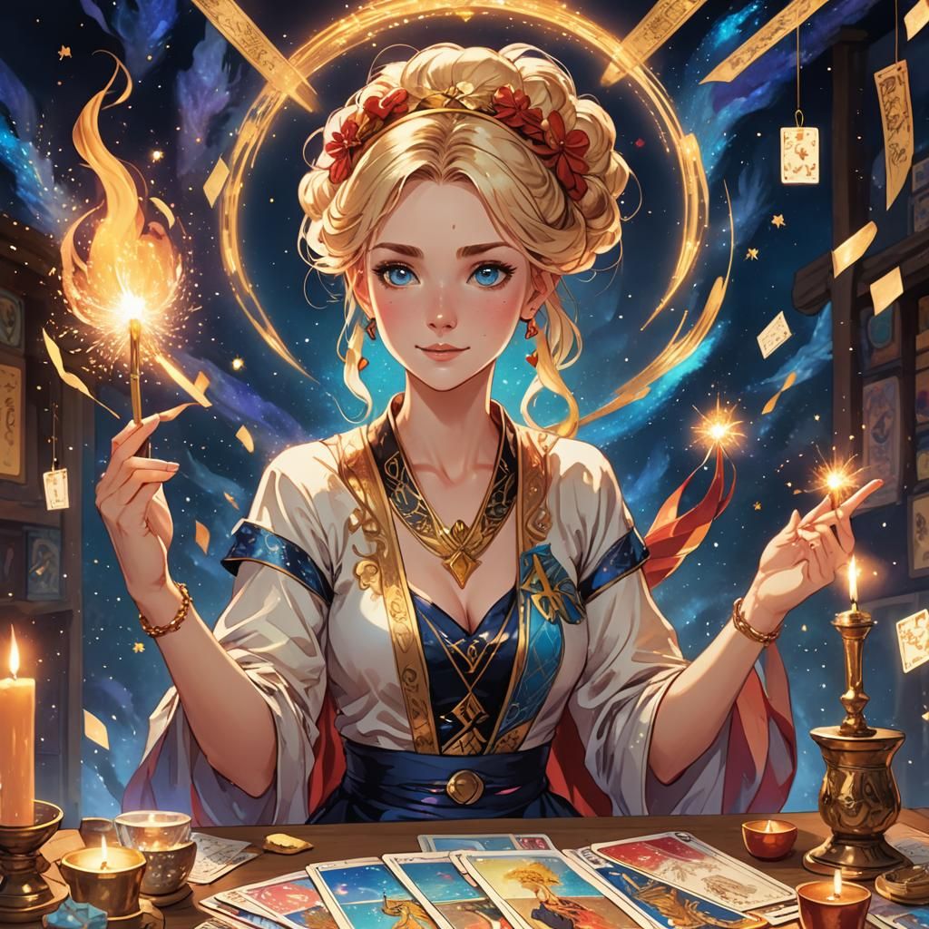 Anime Tarot Reader with Phoenix Ribbon