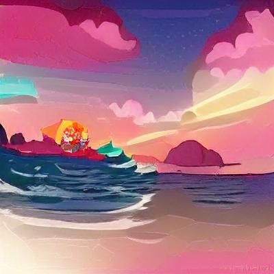 Ocean Sunset in Cartoon Style