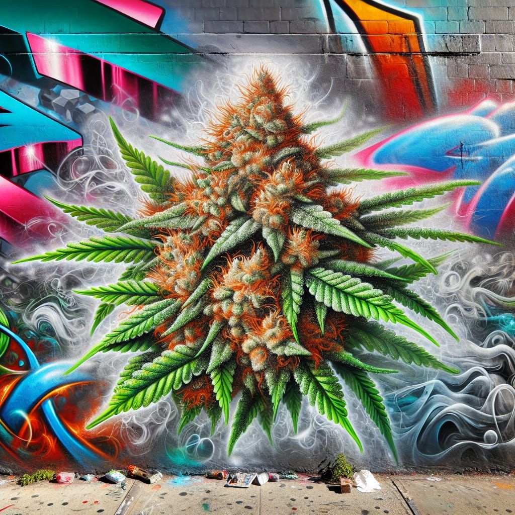Sugary Cannabis Buds in Street Art Style
