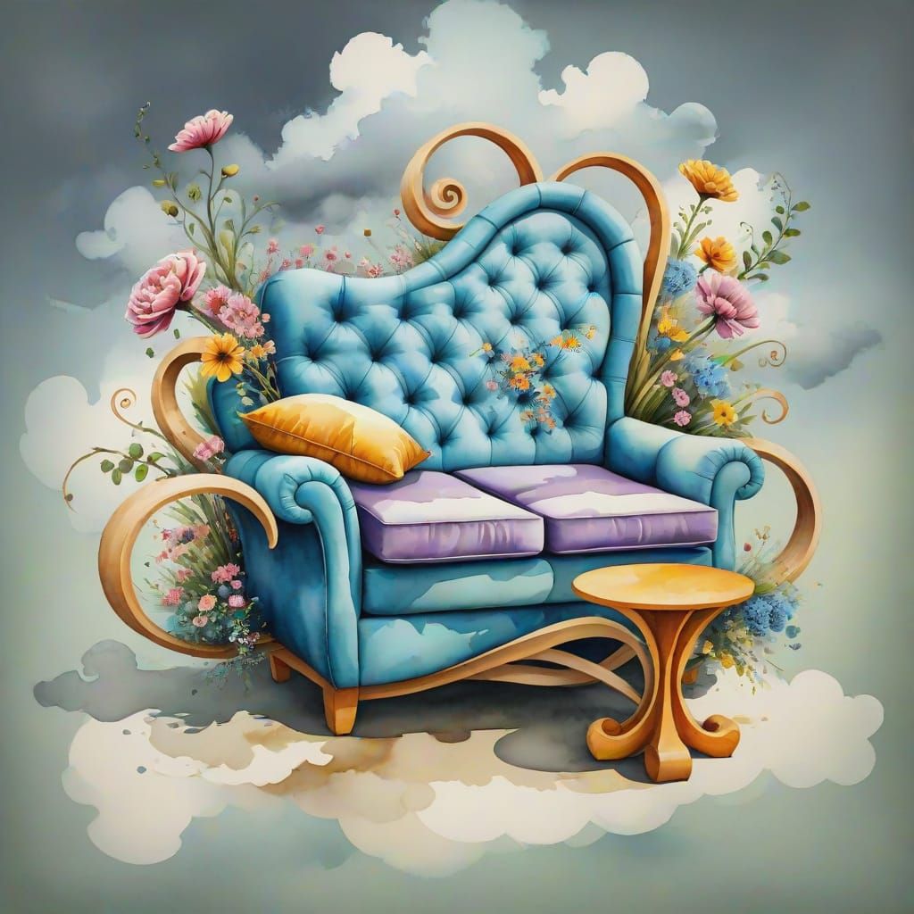 Whimsical Twisted Furniture in Watercolor Dreamscapes