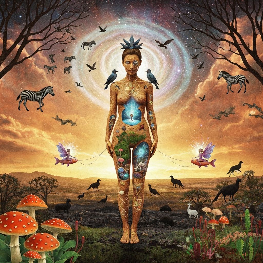 Surreal Woman Transformation in 70s Print Style