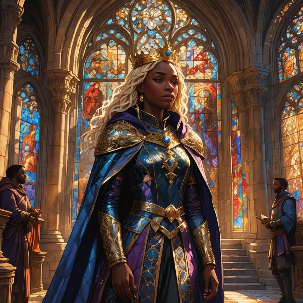 Black Medieval Girl in Mystical Castle Hall