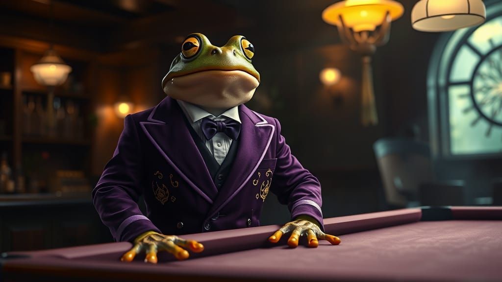 Anthropomorphic Frog in Velvety Smoking Jacket, Mystical Bar