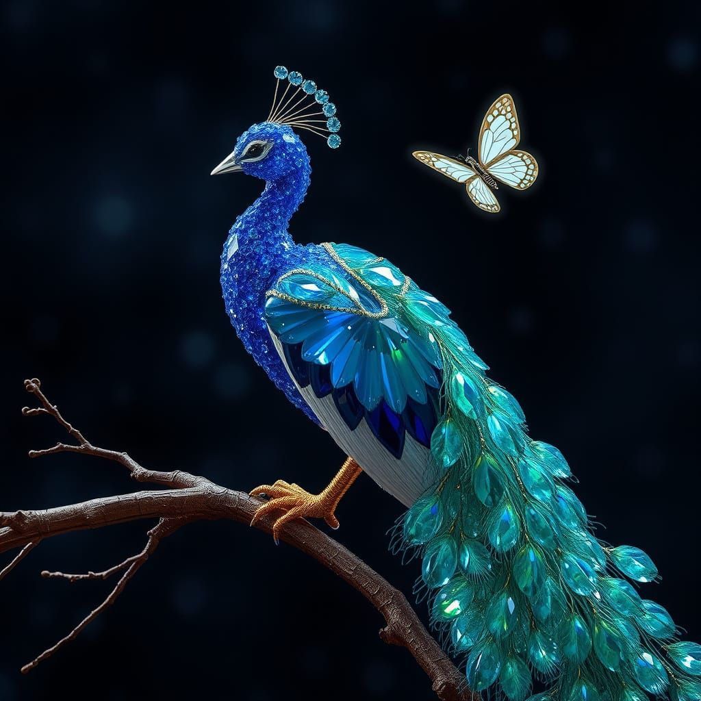 Crystal Peacock on Starry Night Branch