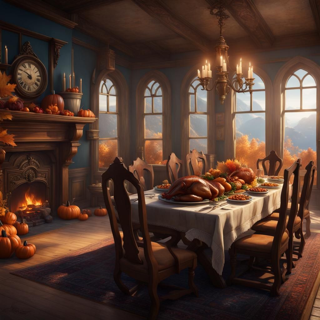 Thanksgiving Dinner Through Time: Matte Painting