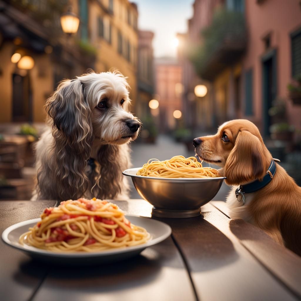 Lady and the Tramp Spaghetti Scene with Real Dogs