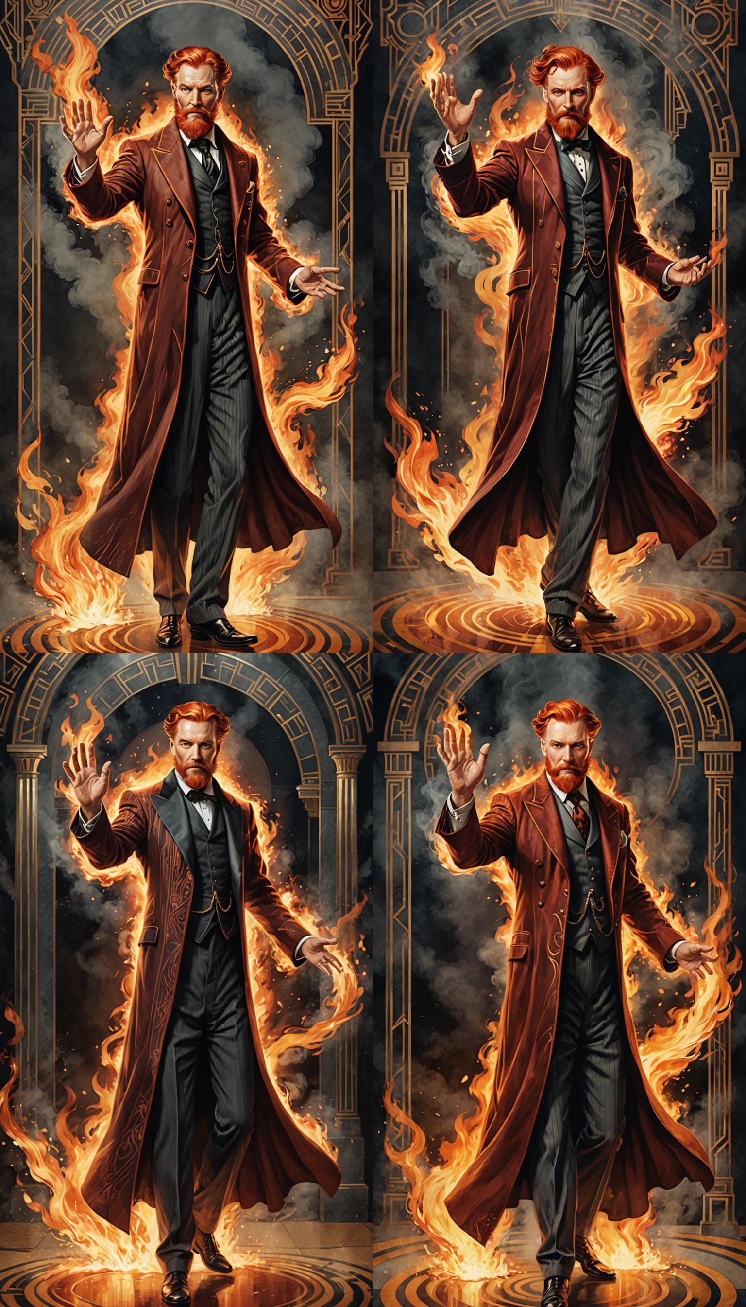 Magician Portrait in Art Deco Style with Flames