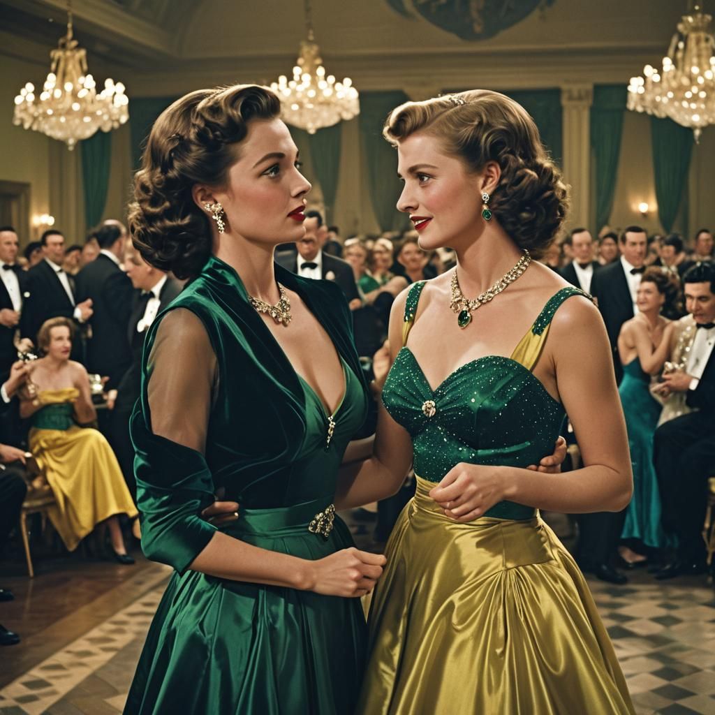 Glamorous 1950s Ballroom Scene with Two Women