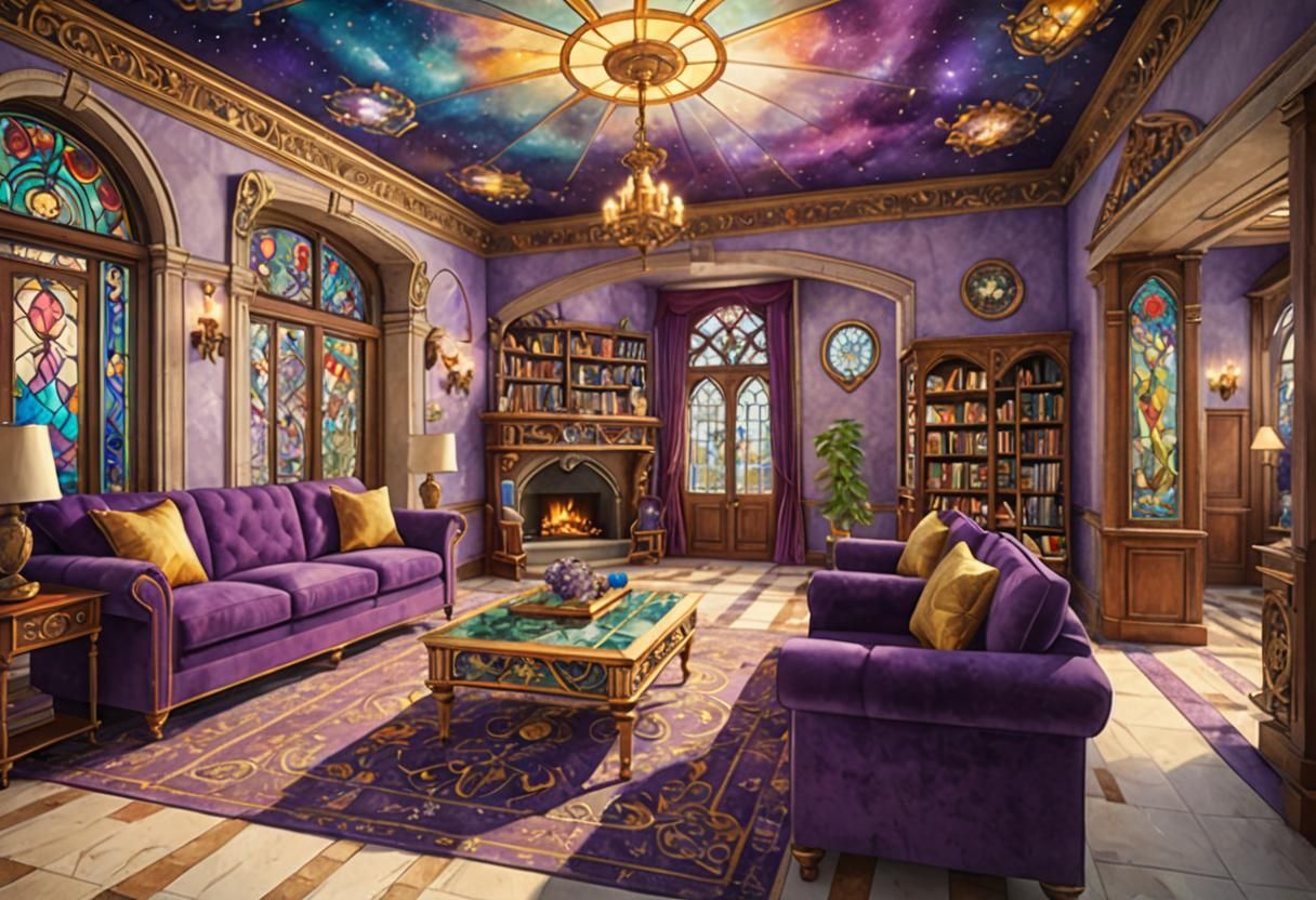 Art Nouveau Common Room with Gemstone Furniture