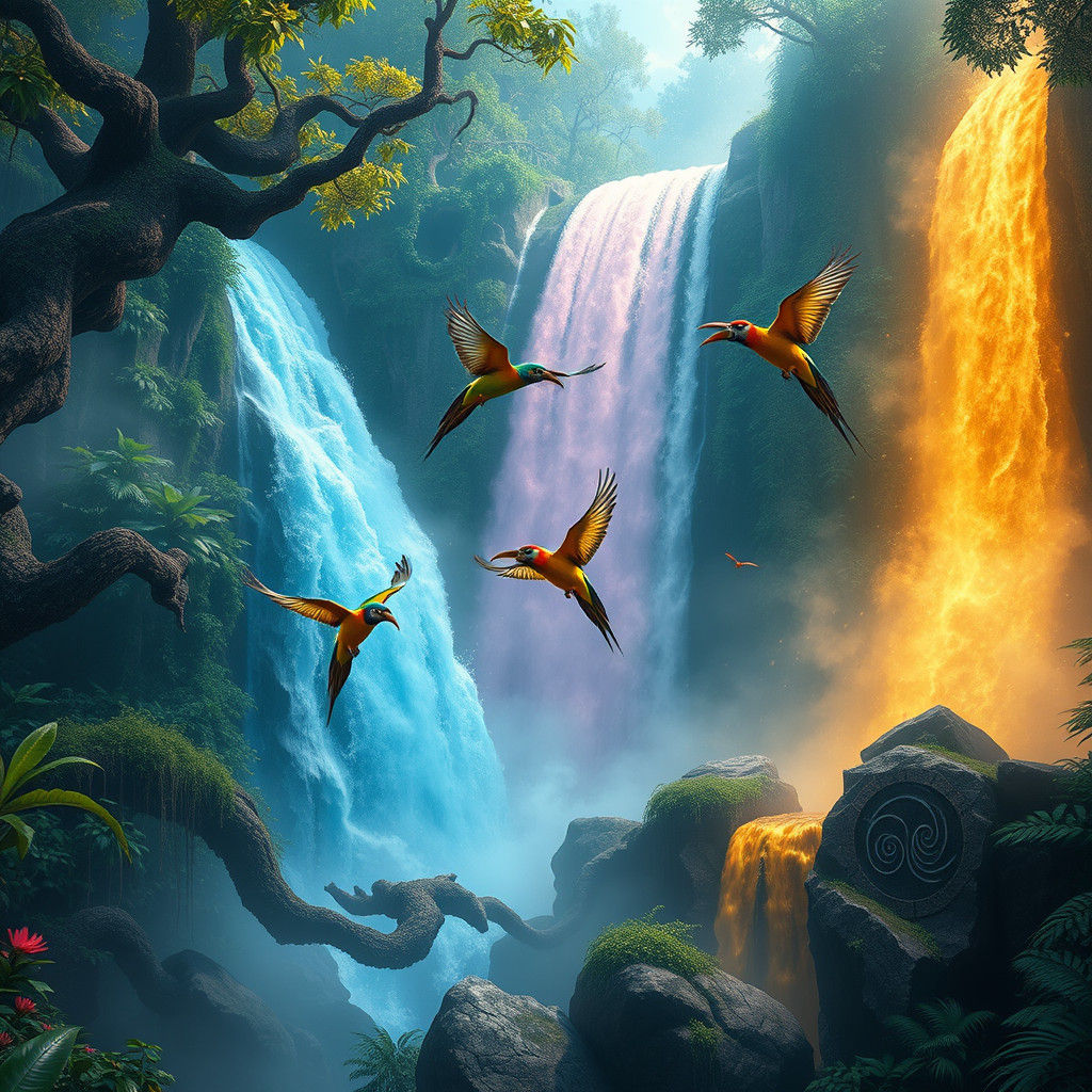 Three Waterfalls Convergence: A Fantastical Matte Painting