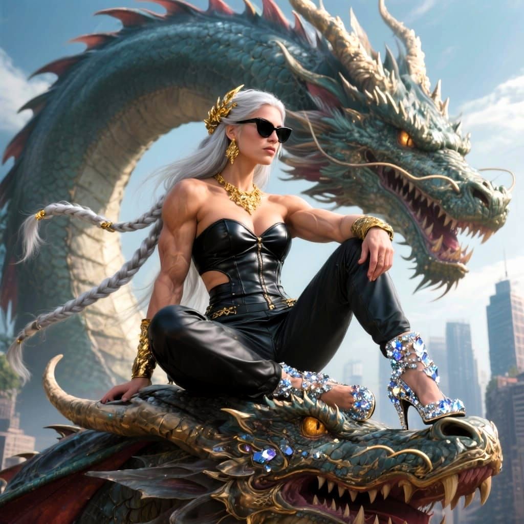 Warrior Queen on Dragon Throne, Photorealistic