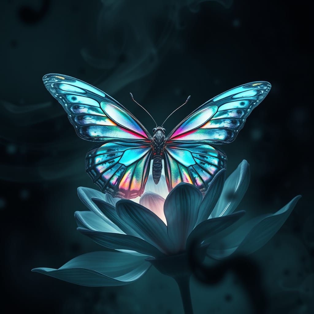 Holographic Butterfly Emerges in Dark Futurism Style