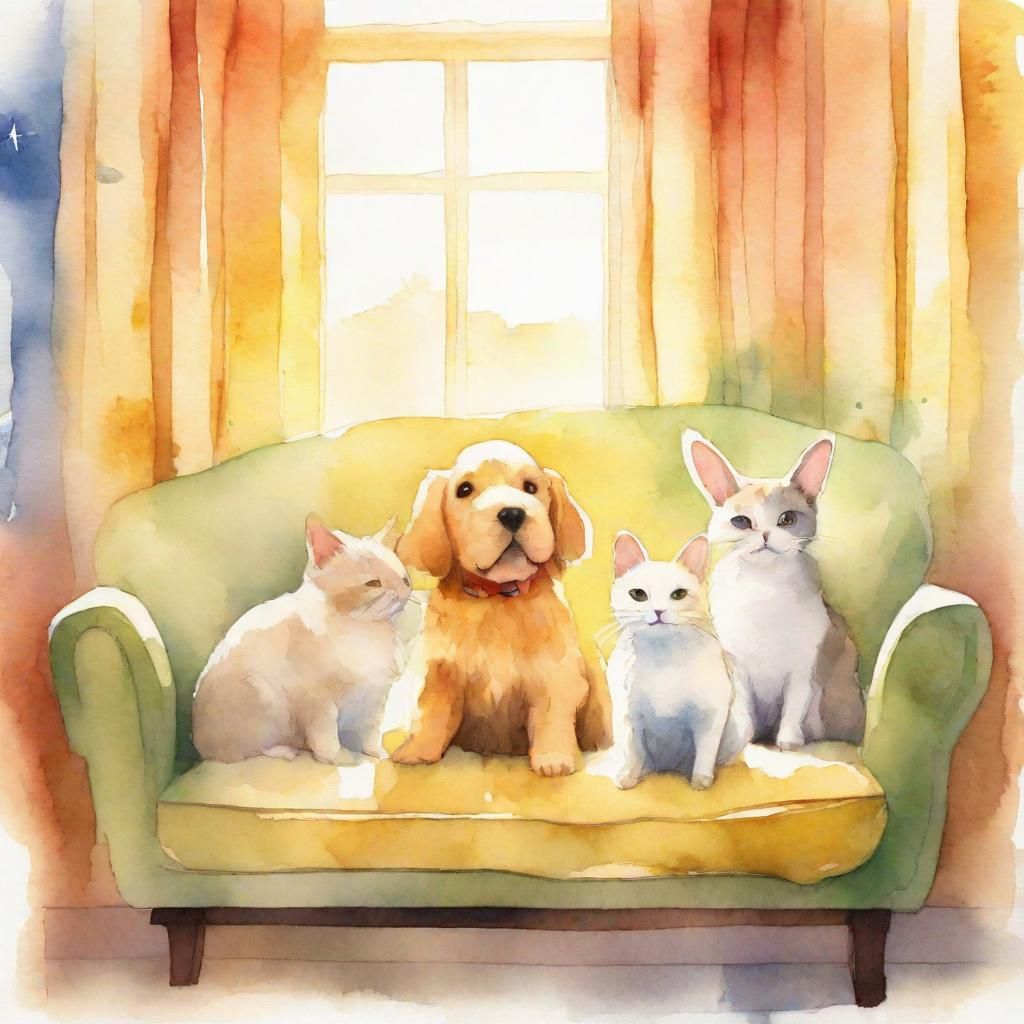 Dog, Cat, Rabbit, and Canary: Whimsical Watercolor