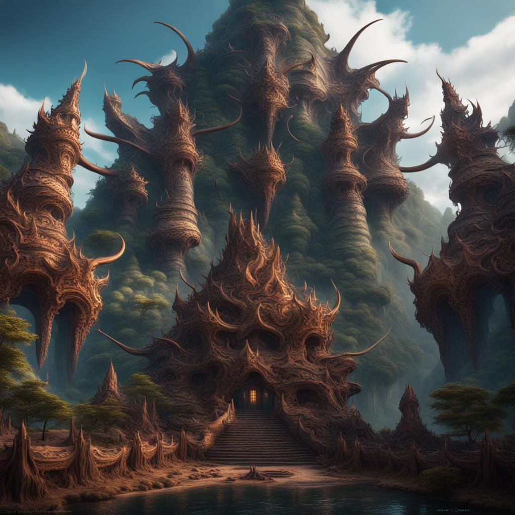 Detailed Naga Matte Painting in Deep Color