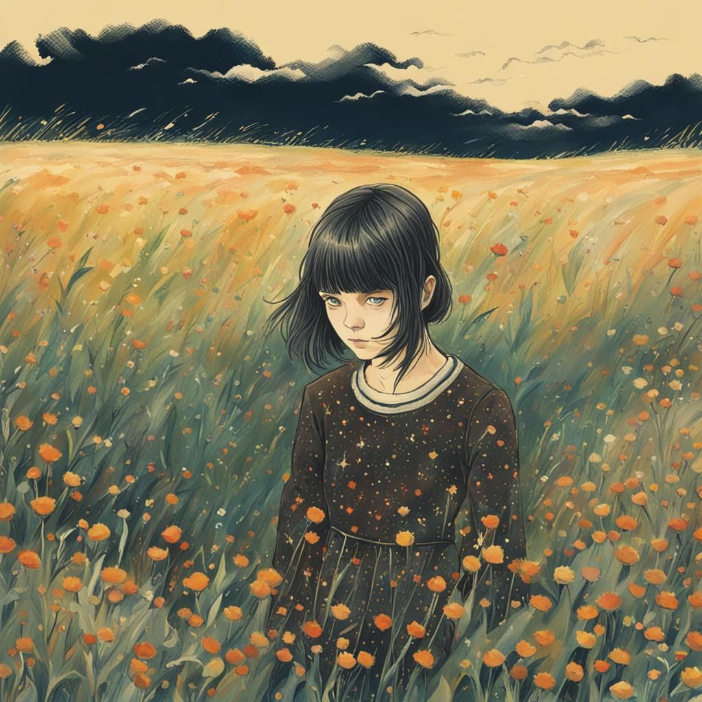 Lost Girl Wandering in a Summer Field