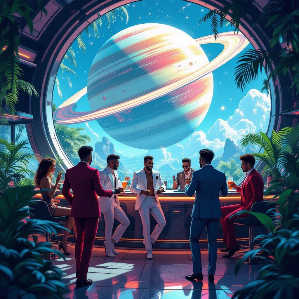 Futuristic Interstellar Bar with Alien Flora