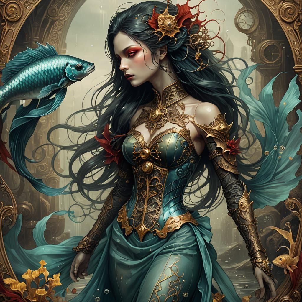 Eerie Merhorse Fusion in Dark Fantasy Style