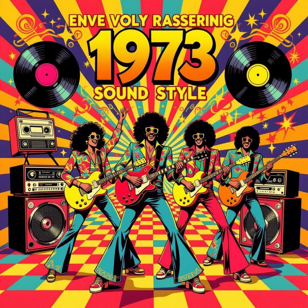 1973 Retro Illustration: Music, Dance, and Psychedelic Vibes