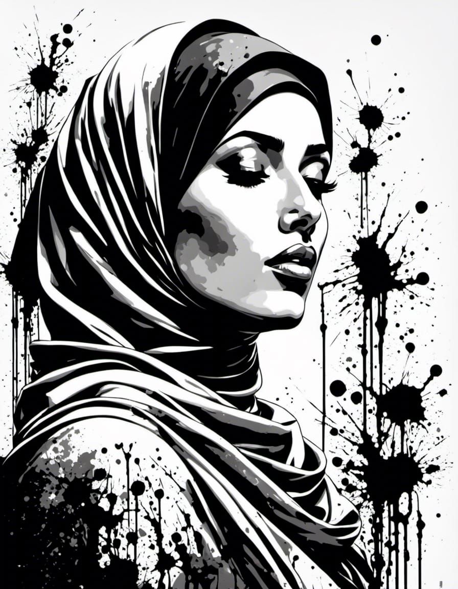 ديما (Deema) | 🇵🇸 b&w portrait (Splatter Graffiti + Hijab ...
