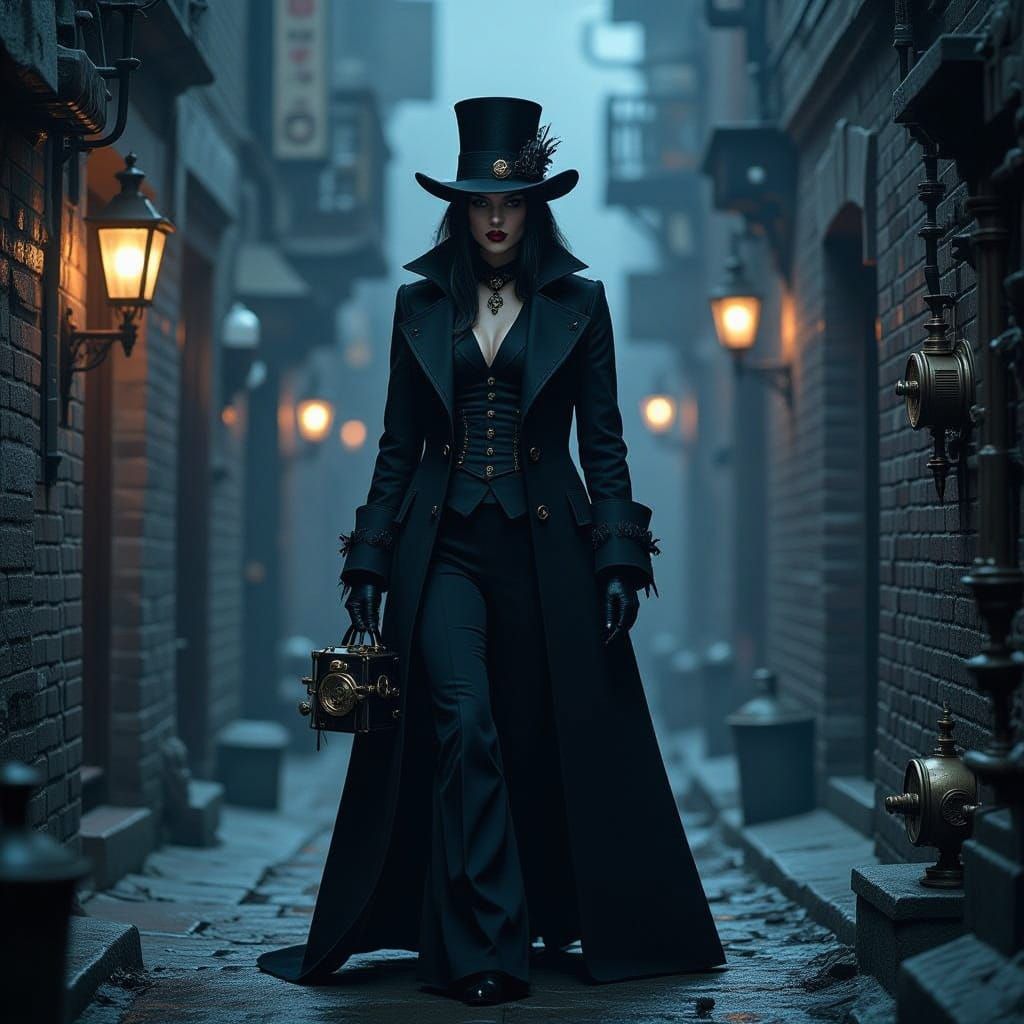 Steampunk Vampire Lady in Industrial Elegance