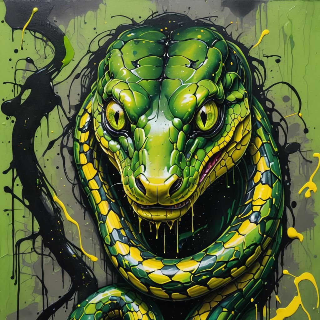 Hyper-Realistic Graffiti Portrait of a Snake