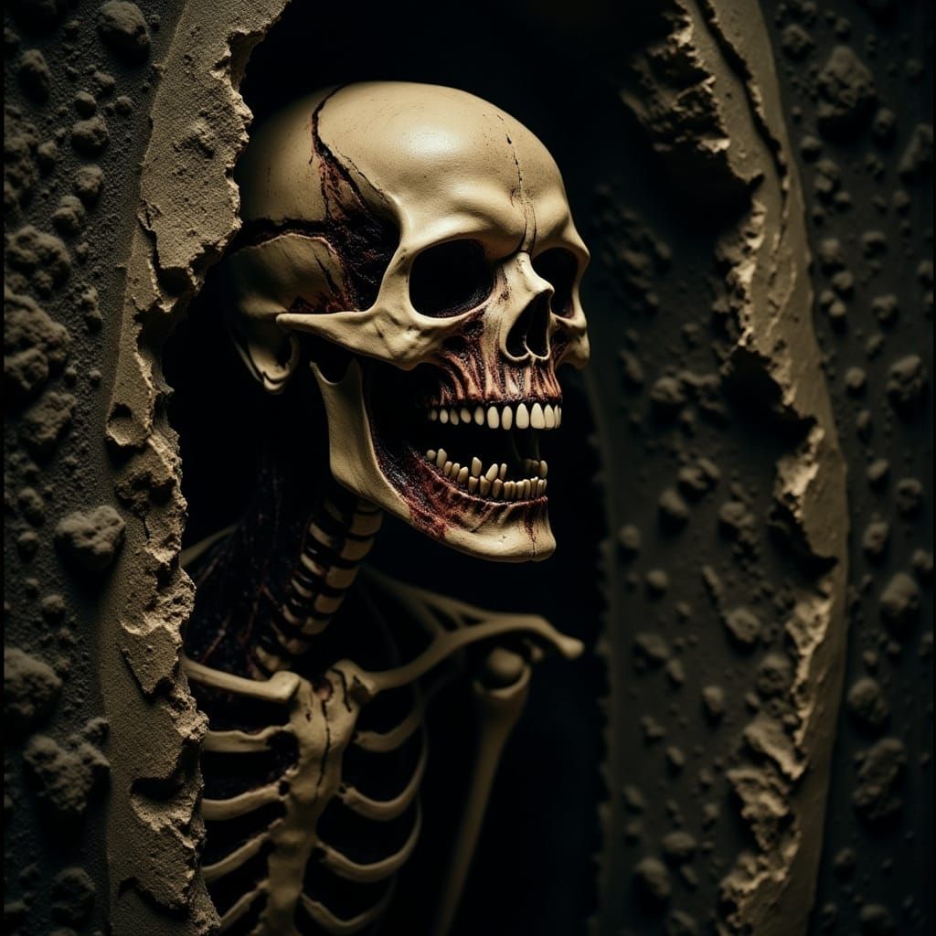 Skeletal Form in Haunting Medieval Atmosphere