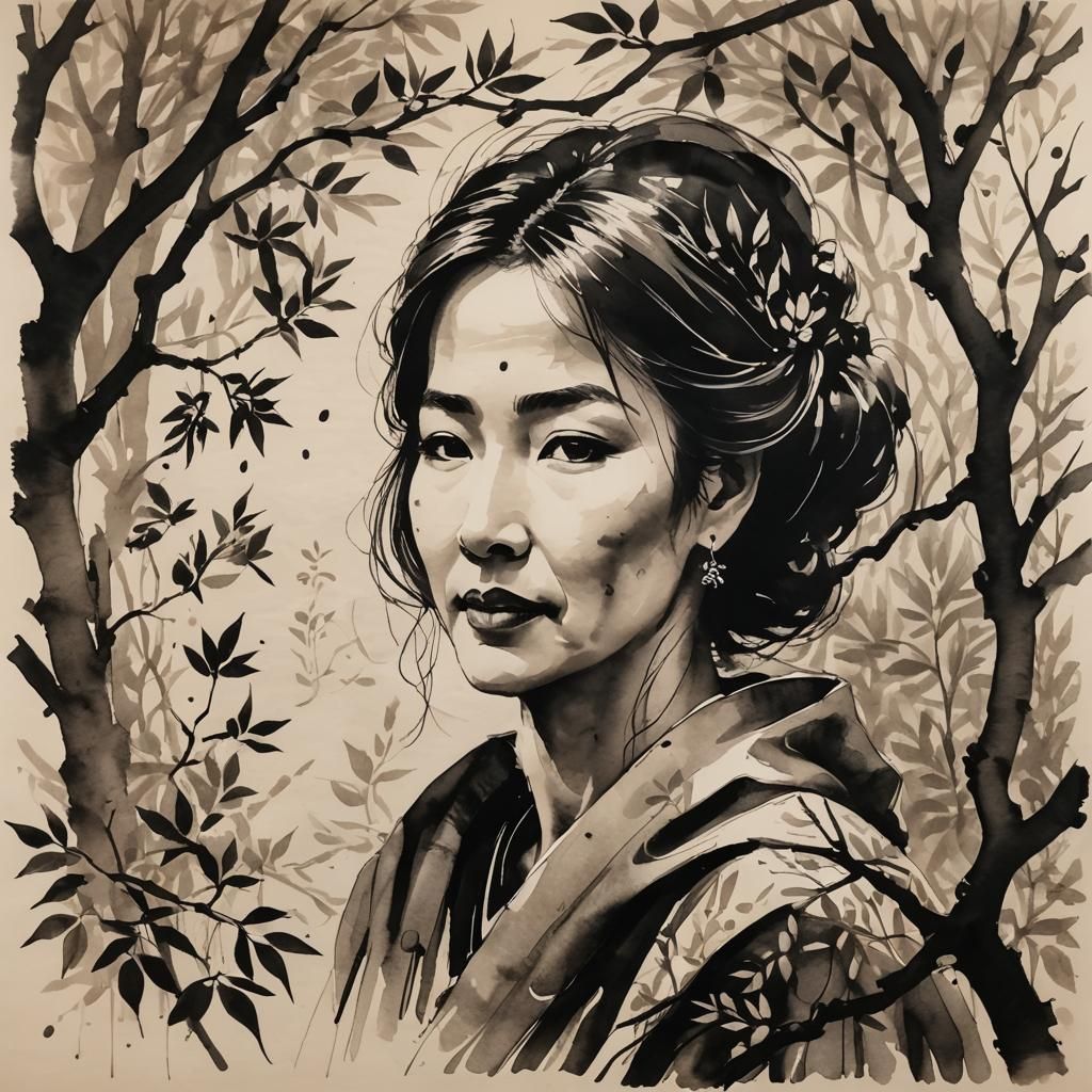 Calligraphy Portrait of a Wise Woman