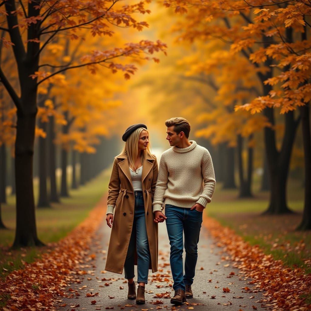 Autumn Romance: Couple Walking in Golden Light
