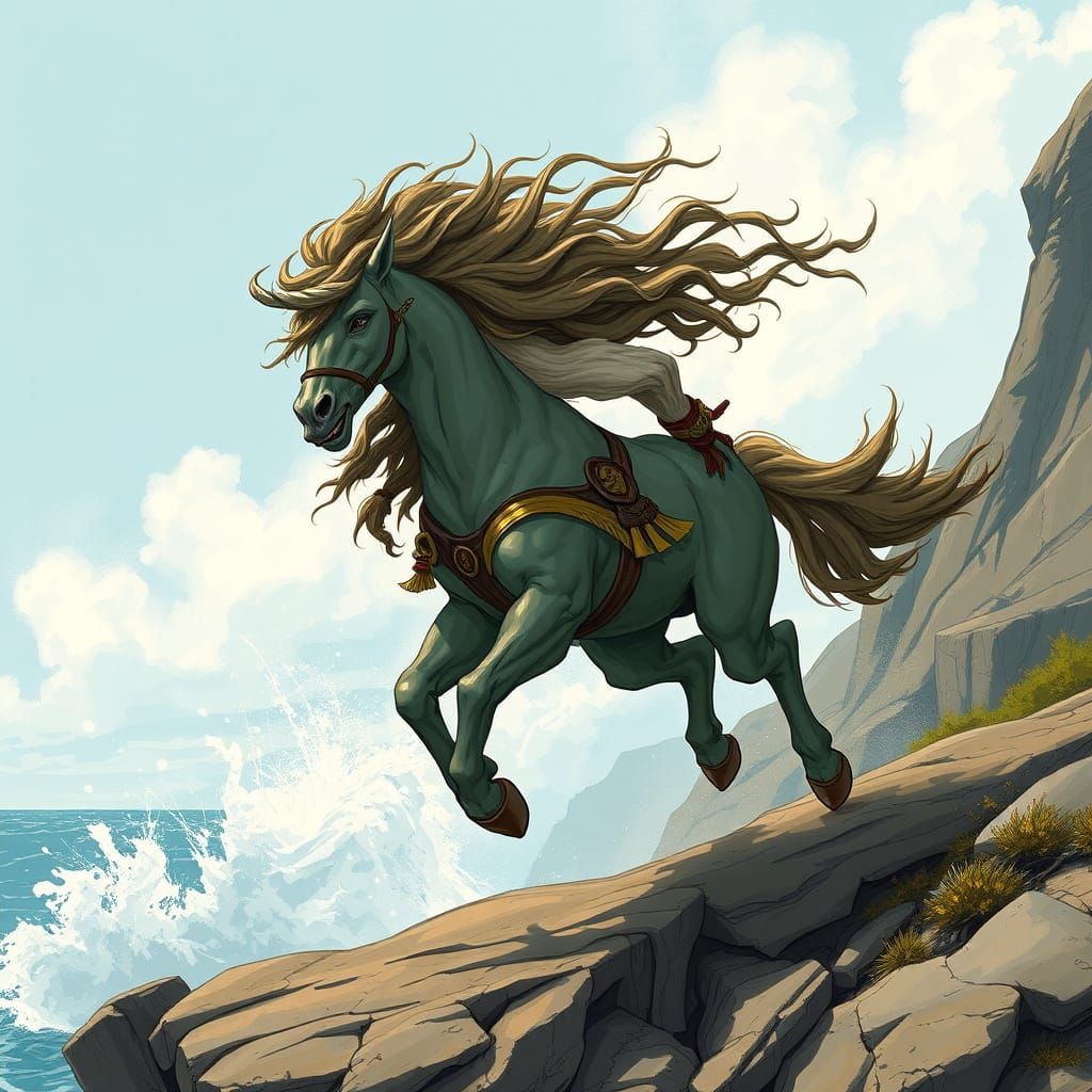 Centaur Monk Runs on Windy Coastal Cliff