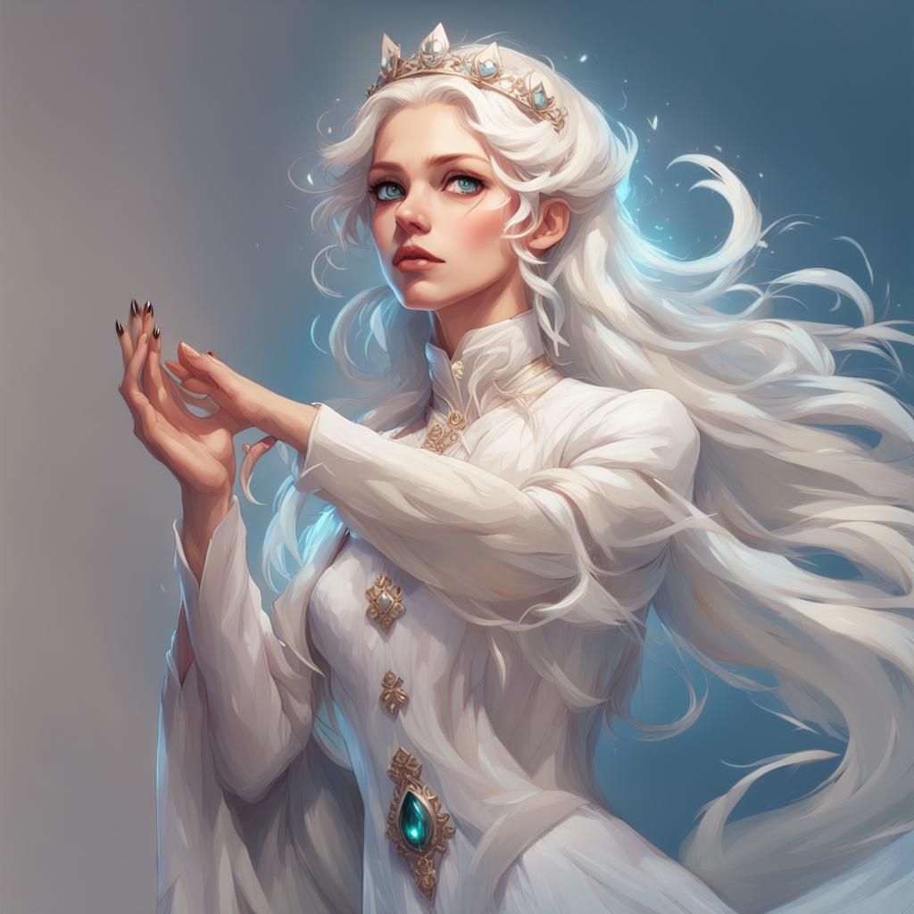 Glowing Girl in White Gown, Hyperdetailed Portrait