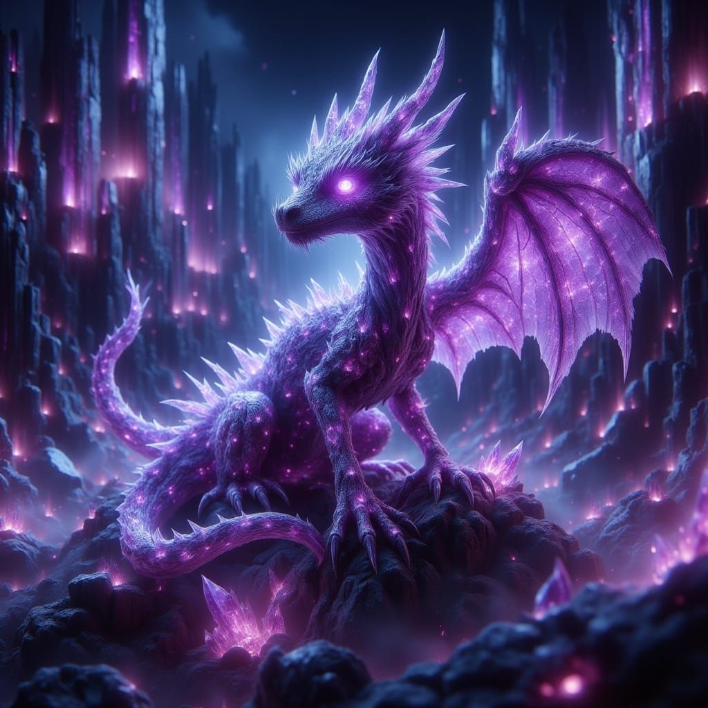 Amethyst Crystal Dragon on Cybernetic Gothic Castle