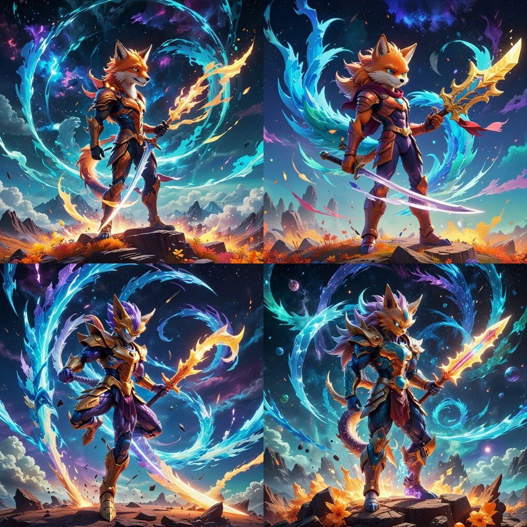 Cosmic Fox-Dragon Warrior Embodies Four Seasons in Epic Drag...