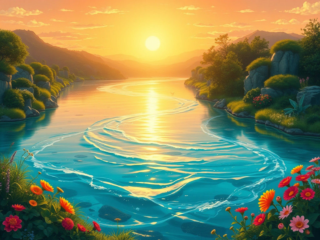 Enchanting River Landscape in Miyazaki-Inspired Style