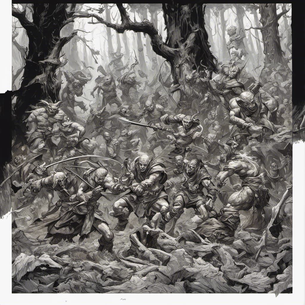 Adventurers Clash with Goblins: Comic Book Style