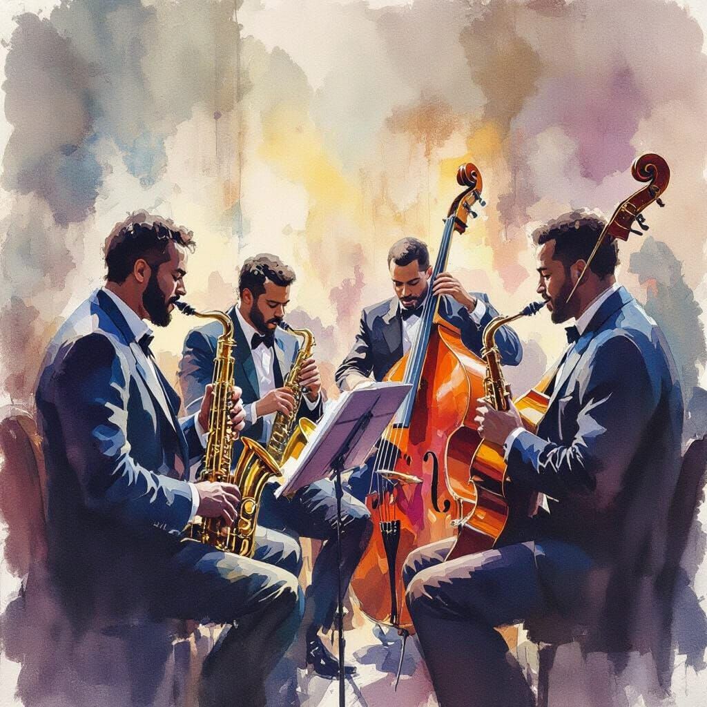 Vibrant Watercolor Jazz Quartet in Motion