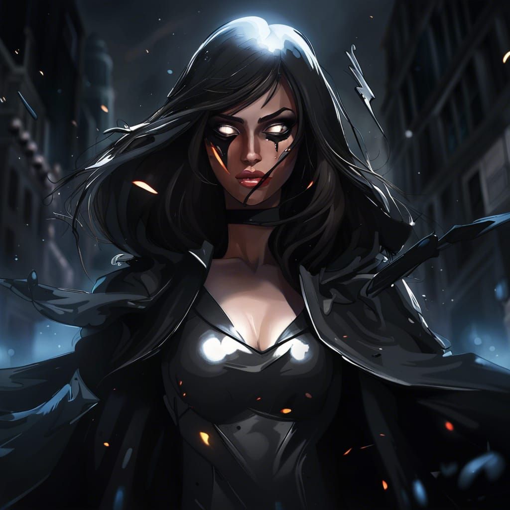 Superheroine in a Burning Cityscape