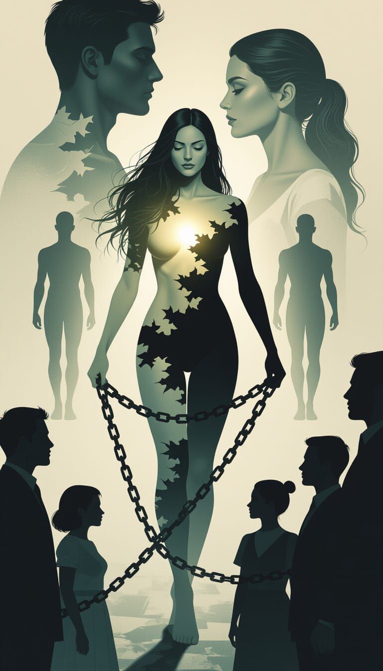 Female Body Emerges From Censorship Shadows, Abstract Art