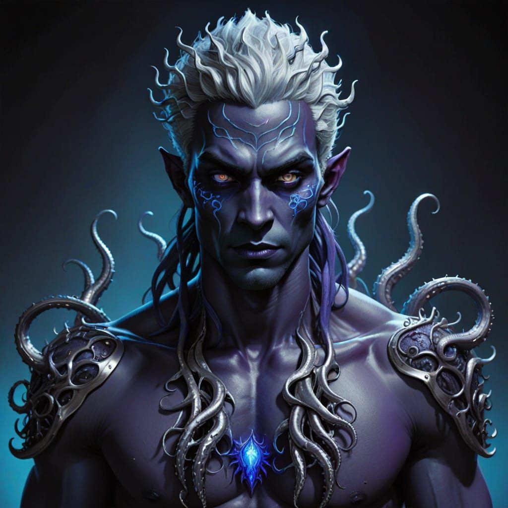 Cyberpunk-Style Drow with Tentacles