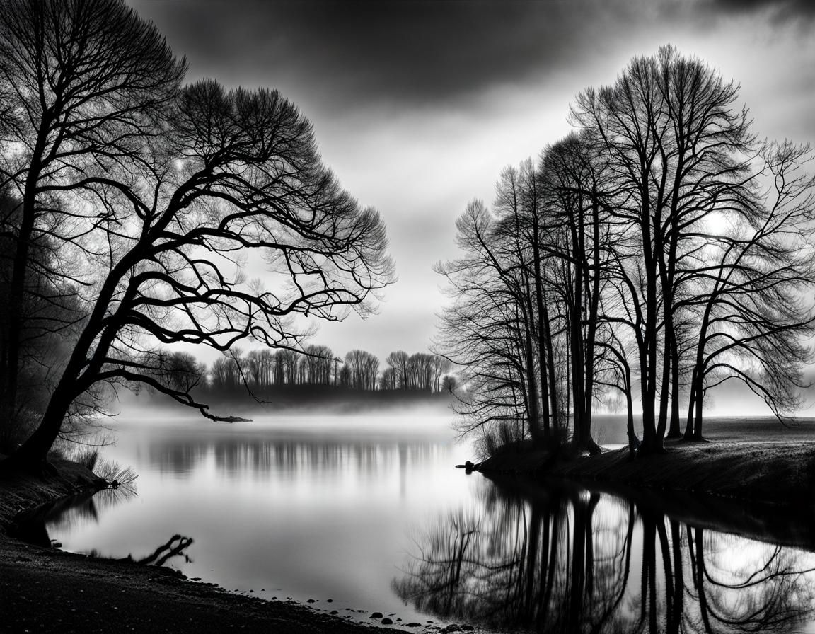 Moody Black and White Lake Photograph