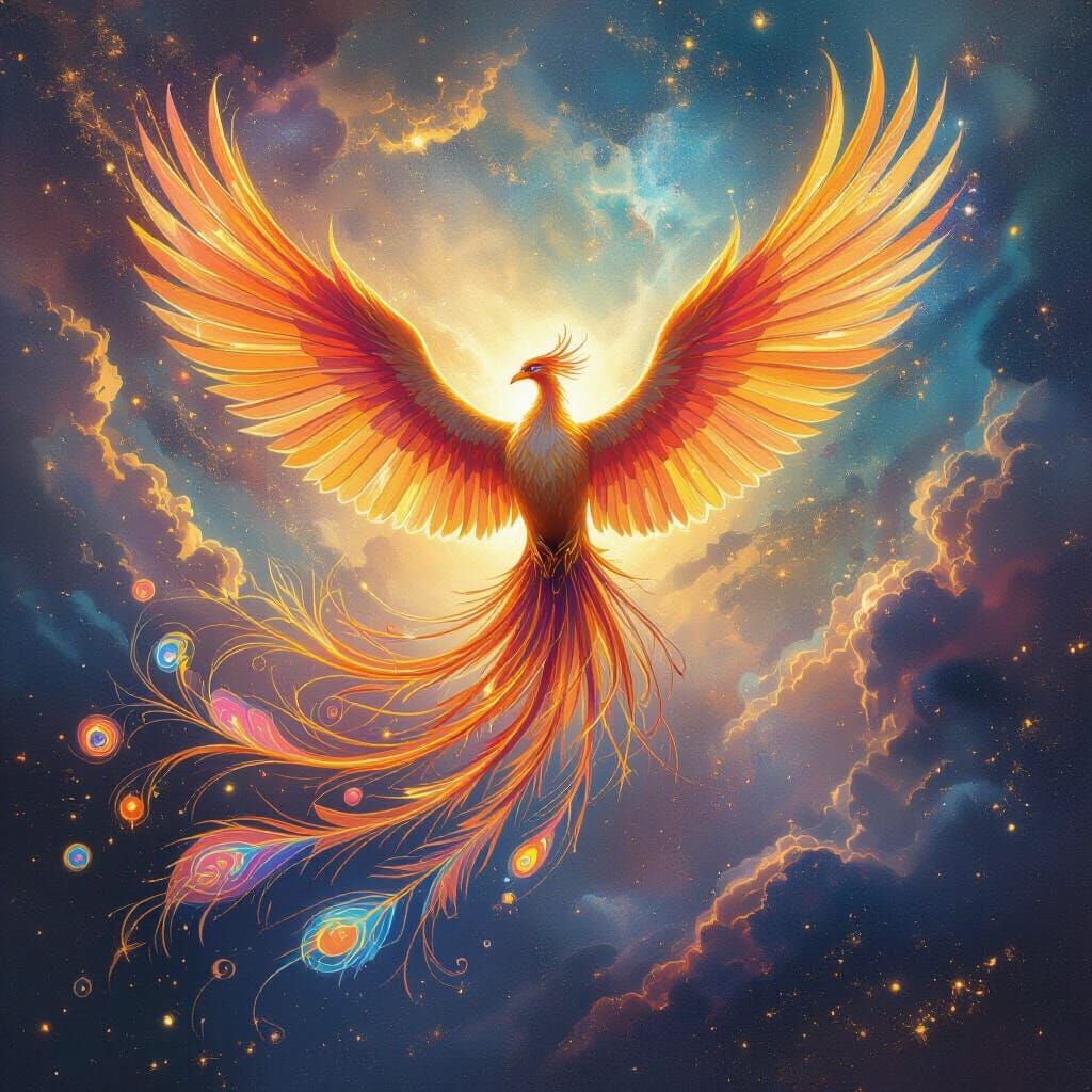 Phoenix Soaring Through Nebula in Sci-Fi Style
